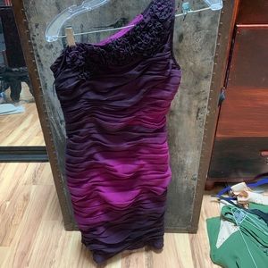 Purple ruched one shoulder cocktail dress